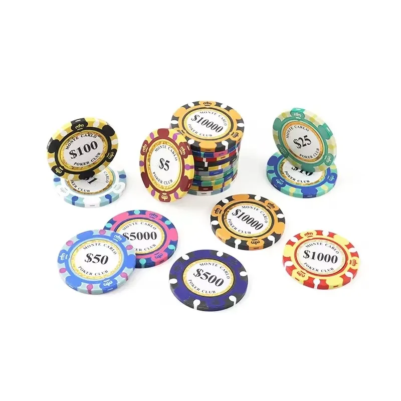 Fichas de póquer de arcilla dorada para entretenimiento, fichas de póker de Monte Dollar Carlo, 10 piezas, 14 gramos