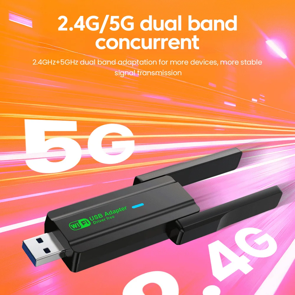 

650M/1300M USB A Wifi5 Dual Antenna Drive Free 2.4G/5G Dual Band Wireless Network Card Wireless WiFi Signal Receiver Transmitter