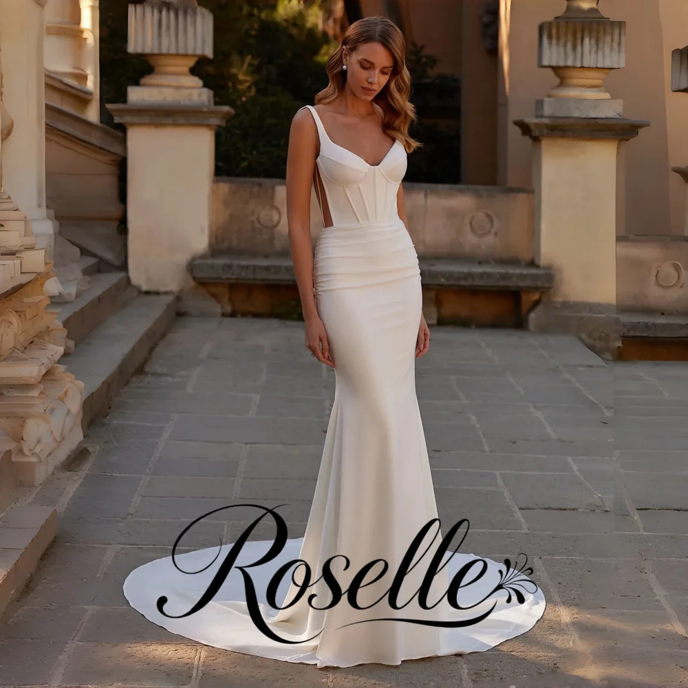 ROSELLE Spaghetti Strap V-Neck Mermaid Elegant Wedding Dress Open Back Sleeveless 2026 Bridal Gown Customized свадебное платье