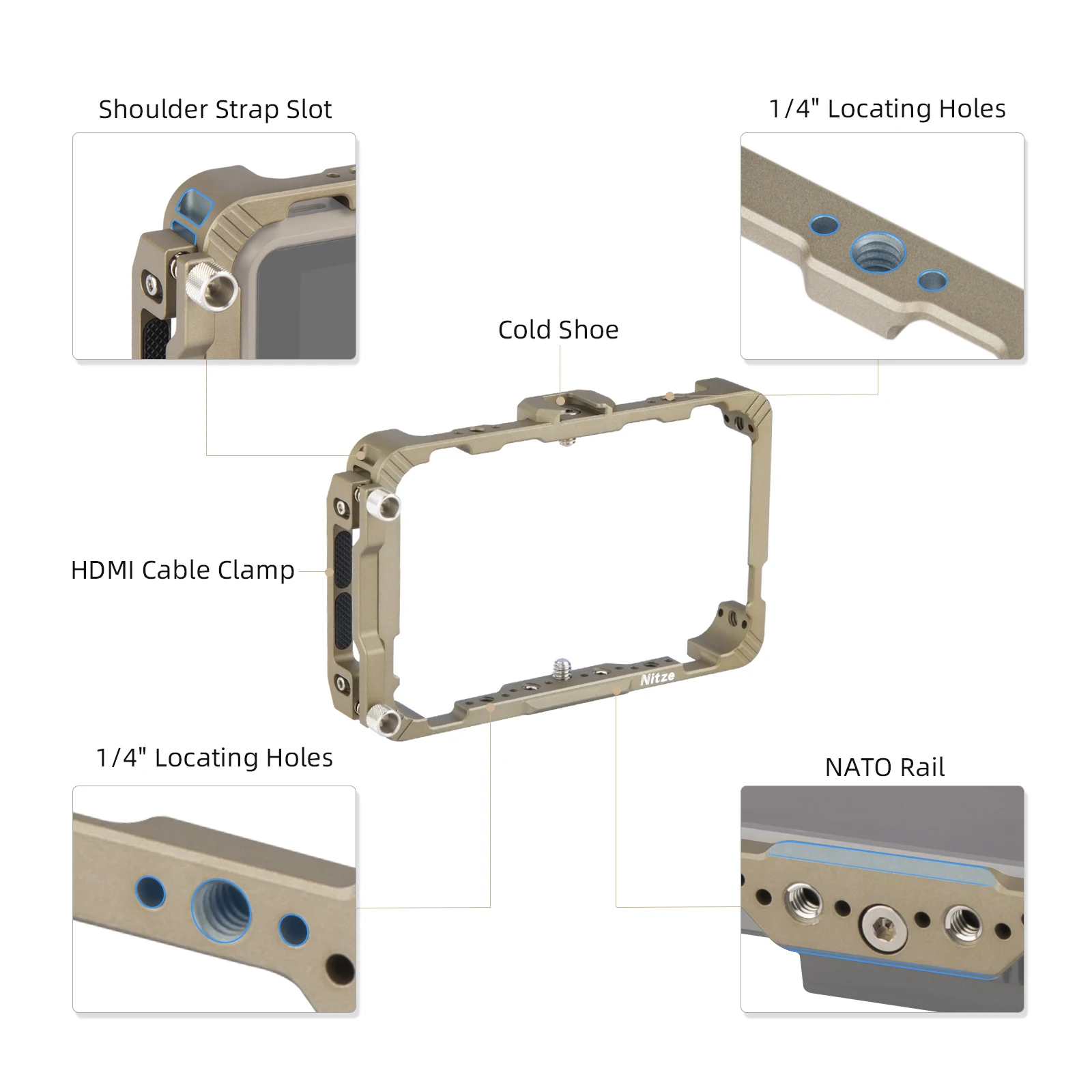 Nitze Cage for Atomos Ninja Ninja Ultra Ninja V  Ninja V Plus  Shinobi ZATO Connect Monitor with HDMI Cable Clamp - JT-A05A