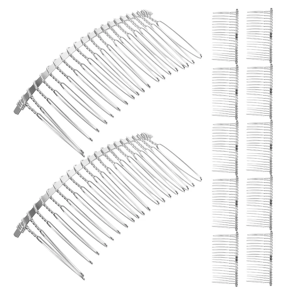 

20Pcs Silver Wire Bridal Hair Combs 20 Teeth French Styling Side Clips Wedding Veil Hair Accessories for Bride Updo