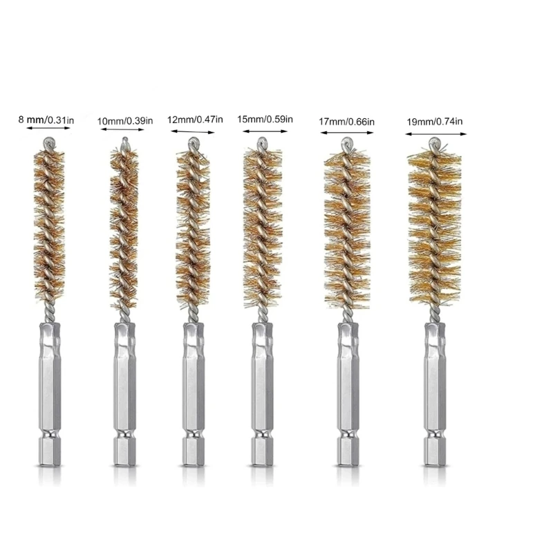 6개 와이어 브러시 튜브 청소용 와이어 연마 브러시 8/10/12/15/17/19mm