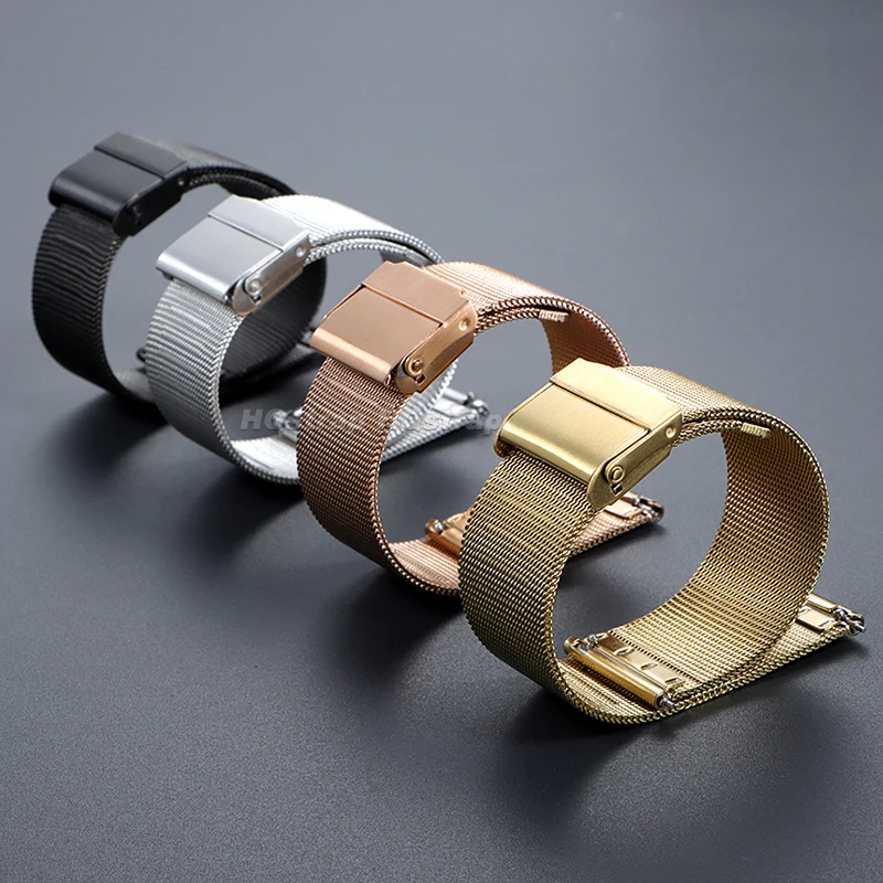 0.4mm 메쉬 금속 밀라노 스트랩 18mm 20mm 22mm 스테인레스 스틸 시계 밴드 퀵 릴리스 범용 팔찌 교체 팔찌