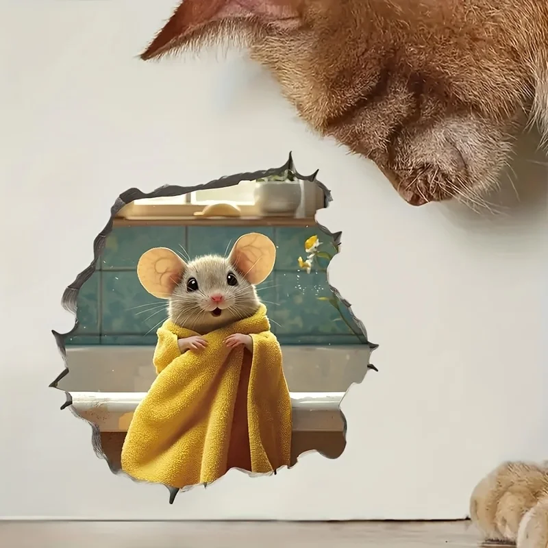Cute Little Mouse Wall Stickers Bathroom Toilet Family Decor Novelty Animal Decals AA613