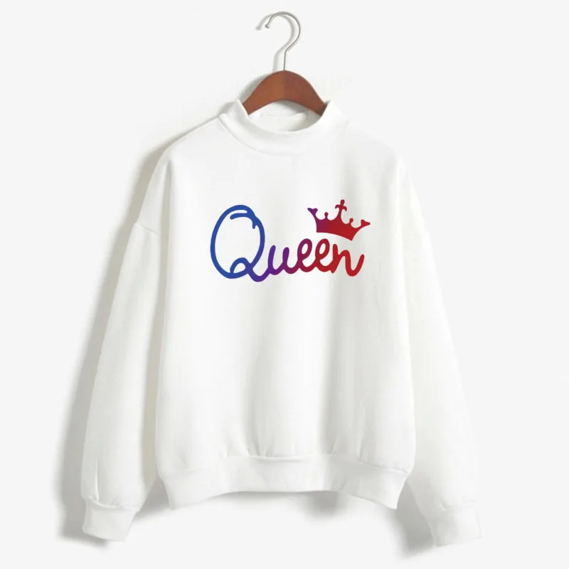 Queen Crown Print Woman Sweatshirt Sweet Korean O-neck Knitted Pullovers Thick Autumn Winter Candy Color Couples Clothing