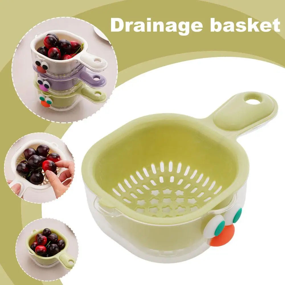 Versatile Drainage Basket Kitchen Sink Vegetable Basin Fruit Rice Washing Colander Cute Dopamine Duck-billed Handle Kitchen Supp