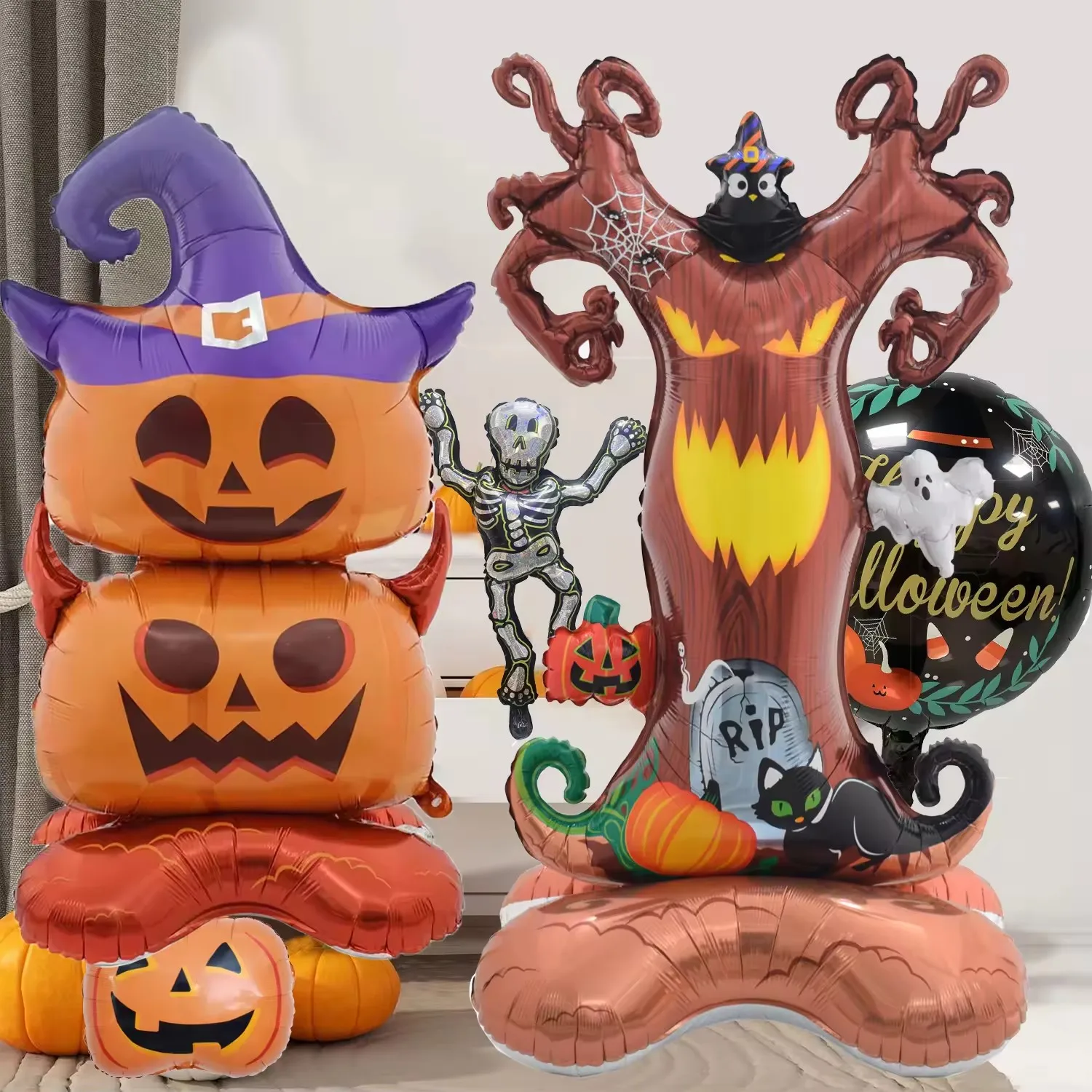 Happy Halloween Inflatable Standing Balloon Halloween Party Balloon Spooky Horror Tree Coffin Skeleton Guard Balloon Decorations