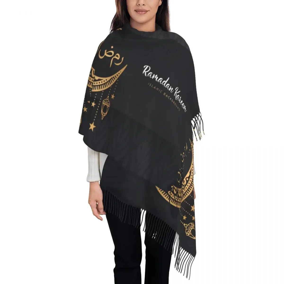 Personalized Print Eid Mubarak Ramadan Scarf Women Men Winter Warm Scarves Kareem Shawl Wrap