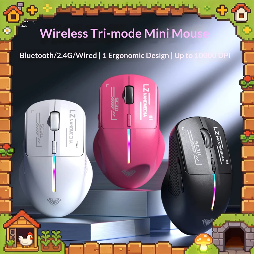 

AULA Witch Mirror SC311 E-sports Mouse Three Mode Connection Customized 10000DPI Sensor Wireless Mouse 1000HZ Rate Of Return