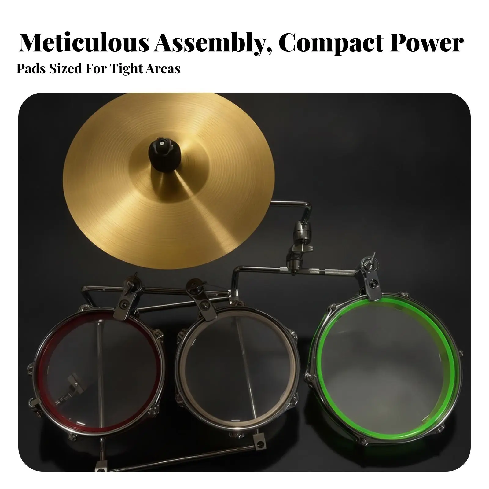 Portable Drum Practice Set with Carrying Case Gold Cymbal and Sturdy PVC Frame for Music Percussion Enthusiasts
