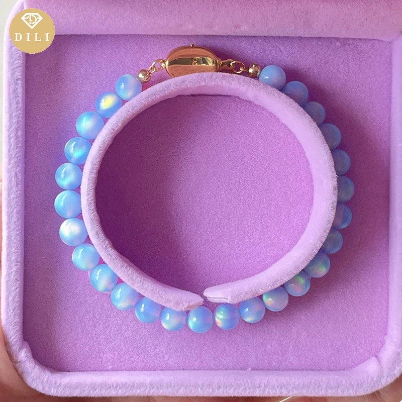 Fashion Jewelry Blue Aurora Color Oparex Nebula Opal Bead Bracelet for Girl