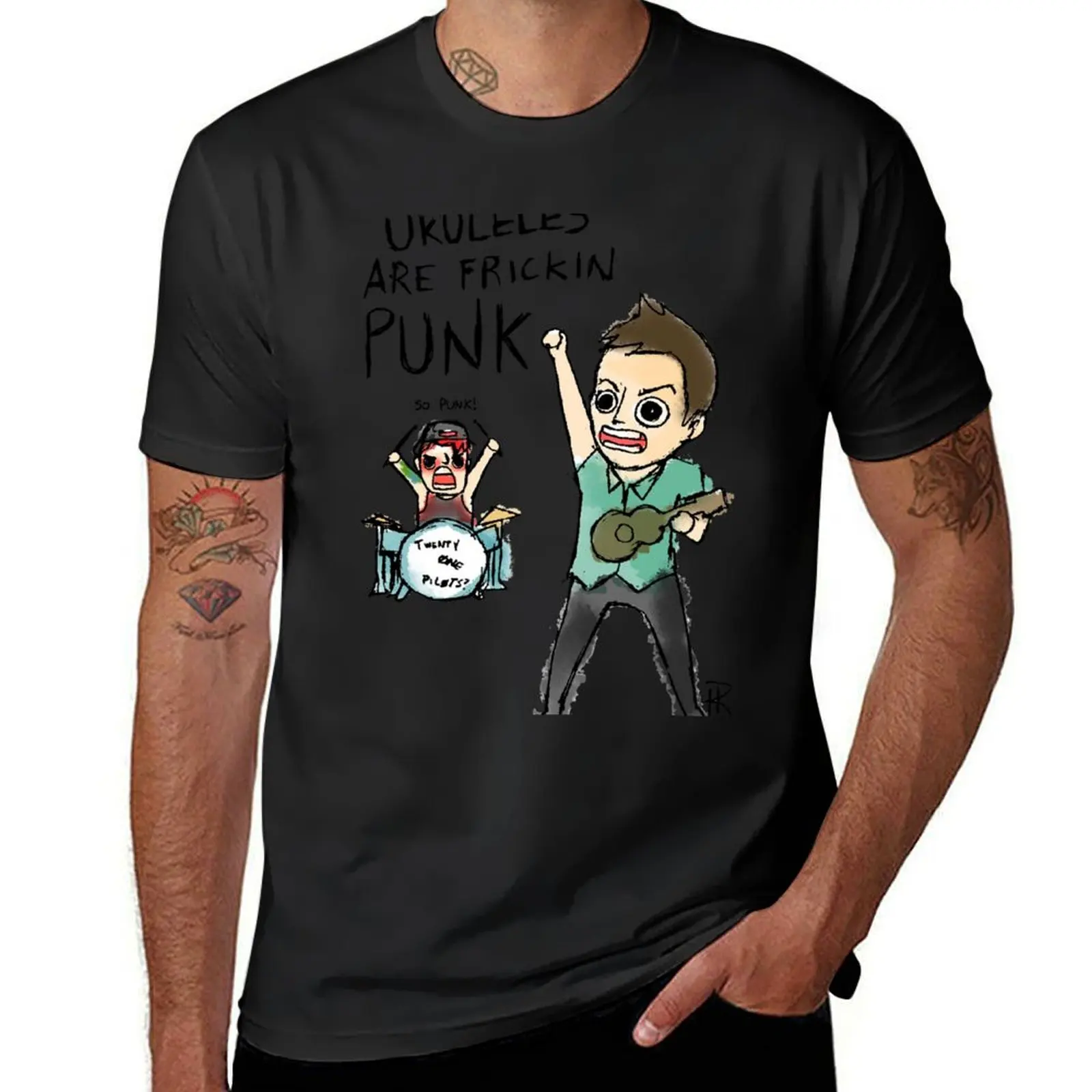 UKULELES ARE FRICKIN PUNK (OFFICIAL) T-Shirt graphics korean fashion Blouse Men's cotton t-shirt