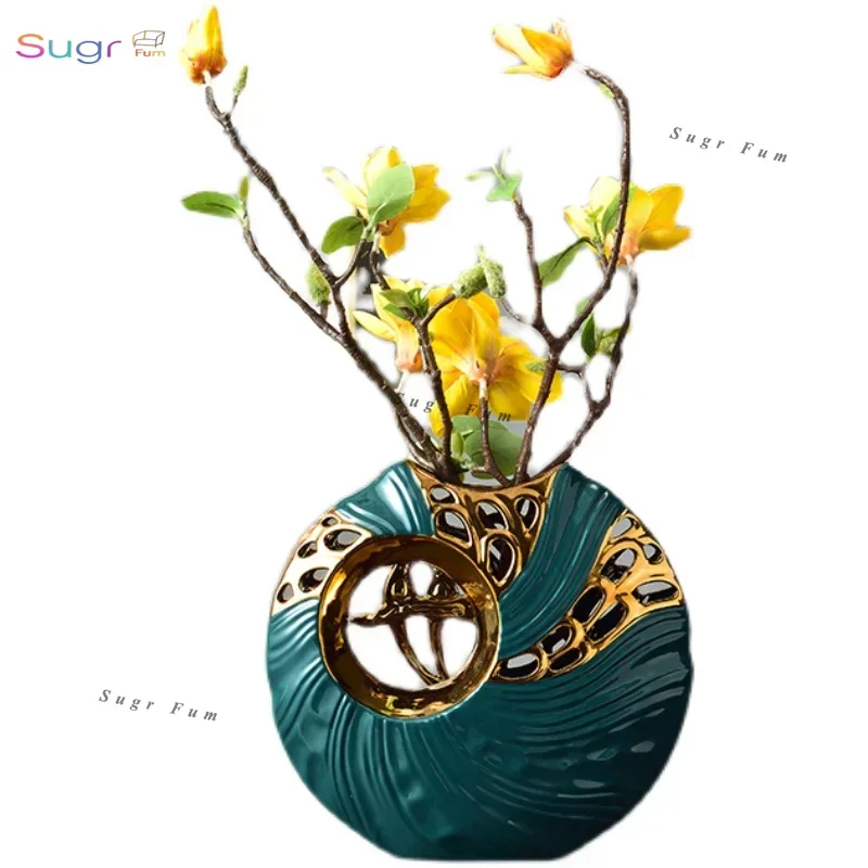 

Creative ceramic vase ornament light luxury living room flower arrangement dining table decoration fake flower simulation flower