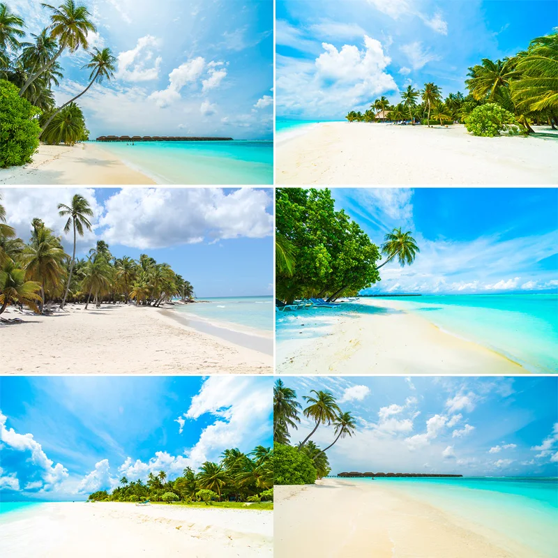 Кокосовая пальма, остров, пейзаж, песчаный пляж, фон для фотосъемки, тропическое море, голубое небо, облако, фон для фотостудии SD-06