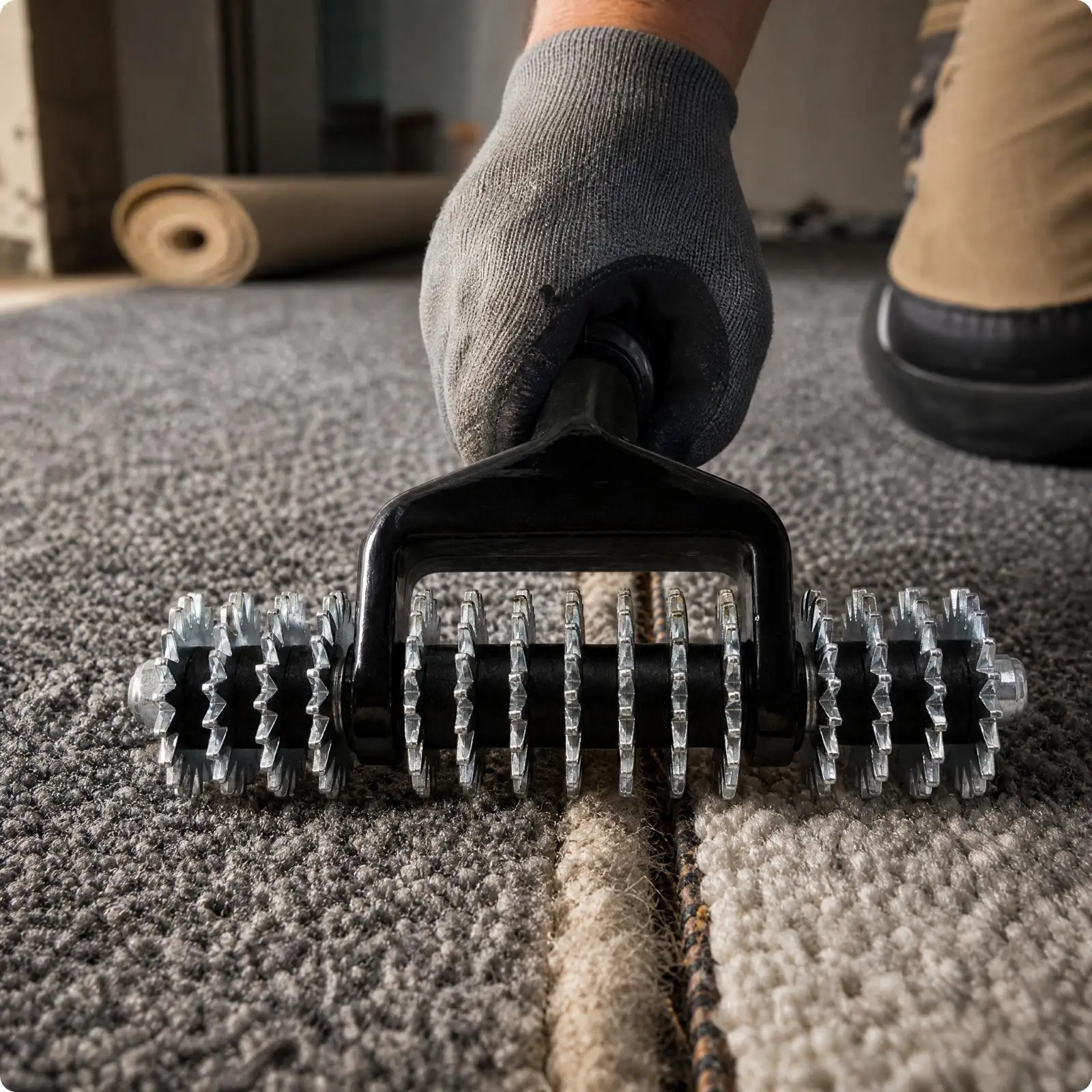 Hand-Operated Carpet Installation Roller Comfortable Grip Carpet Installation Roller with TPR Handle Flooring Tool Serrated