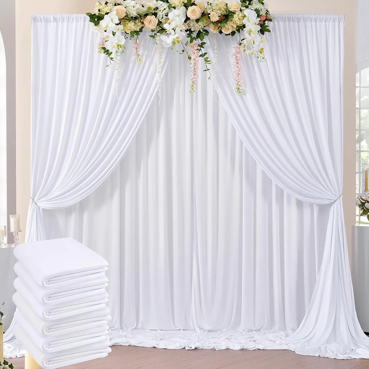 

20x8FT White Wrinkle Free Backdrop White Curtains for Parties White Fabric Curtain Backdrop Wedding Ceremony Party Home Window D