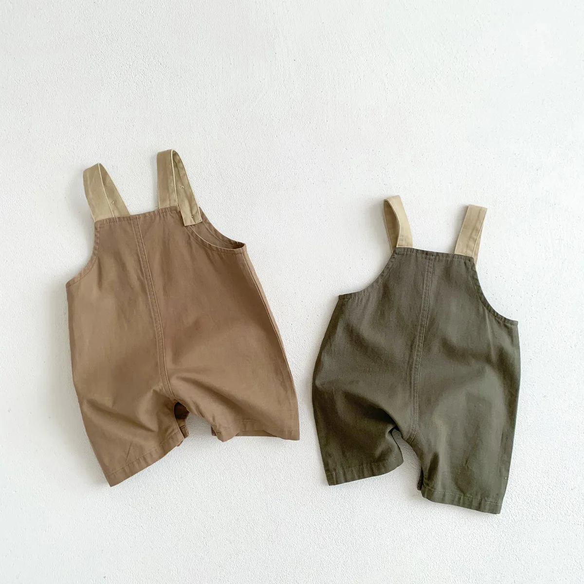 Baby Strap Pants Solid Color Pocket Design Casual Bodysuit Short Pants Spring and Summer Boys Fashion Cool Clothing