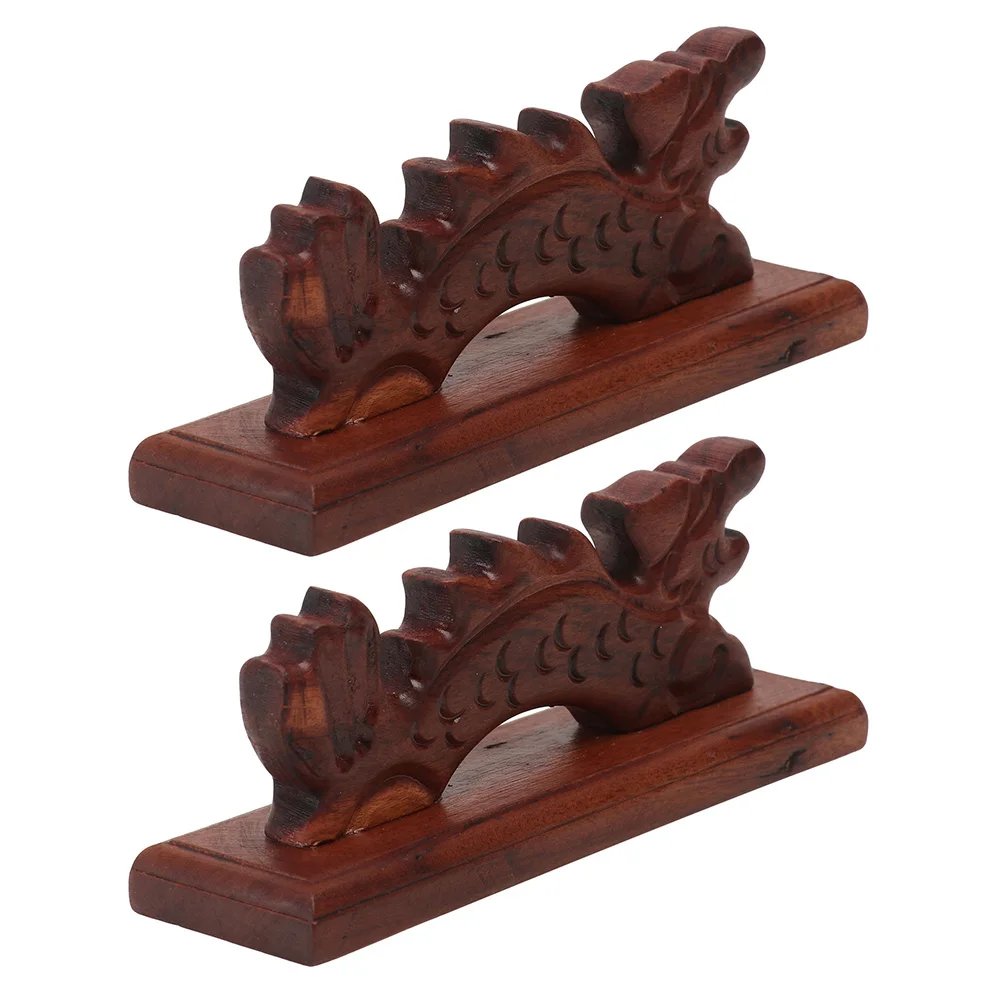 

2Pcs Dragon Shape Calligraphy Brush Holder Solid Wood Pen Rack Chinese Style Ink Rest Writing Shelf nament Safe H