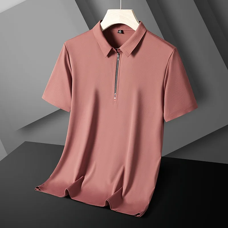 

Men's Half Zip Polo Shirt Short Sleeve Turn Down Collar Solid Color Smooth Breathable Business Casual Top