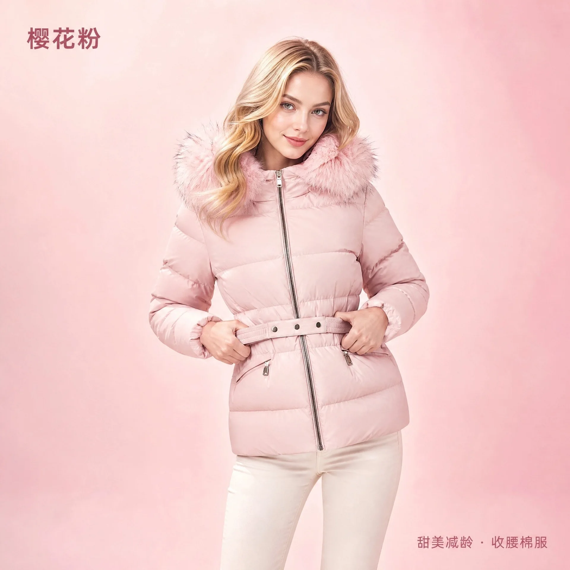 Winter Big Fur Collar Hooded Thickened Warm Jacket Korean Fashion Belt Slim Jacket Women Office Lady Solid Color Versatile Coat