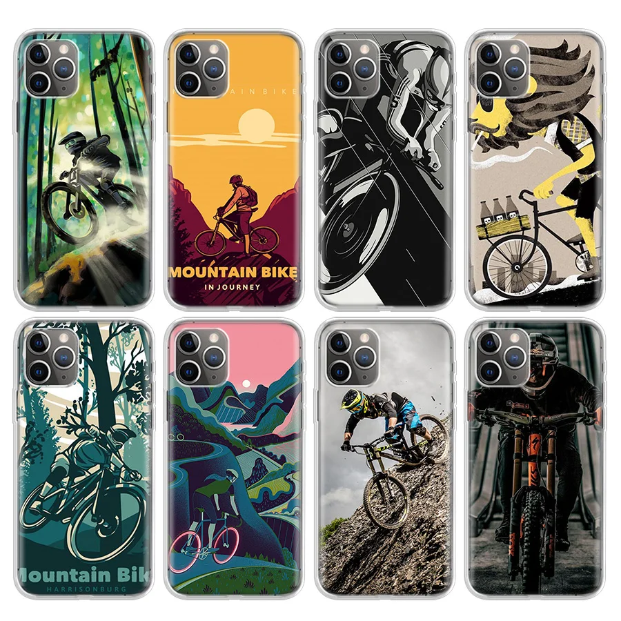 Increíble bicicleta de montaña bicicleta MTB funda de teléfono para Apple iPhone 11 13 14 15 16 12 Pro Max SE X XR XS 7 8 Plus patrón suave TPU Bac