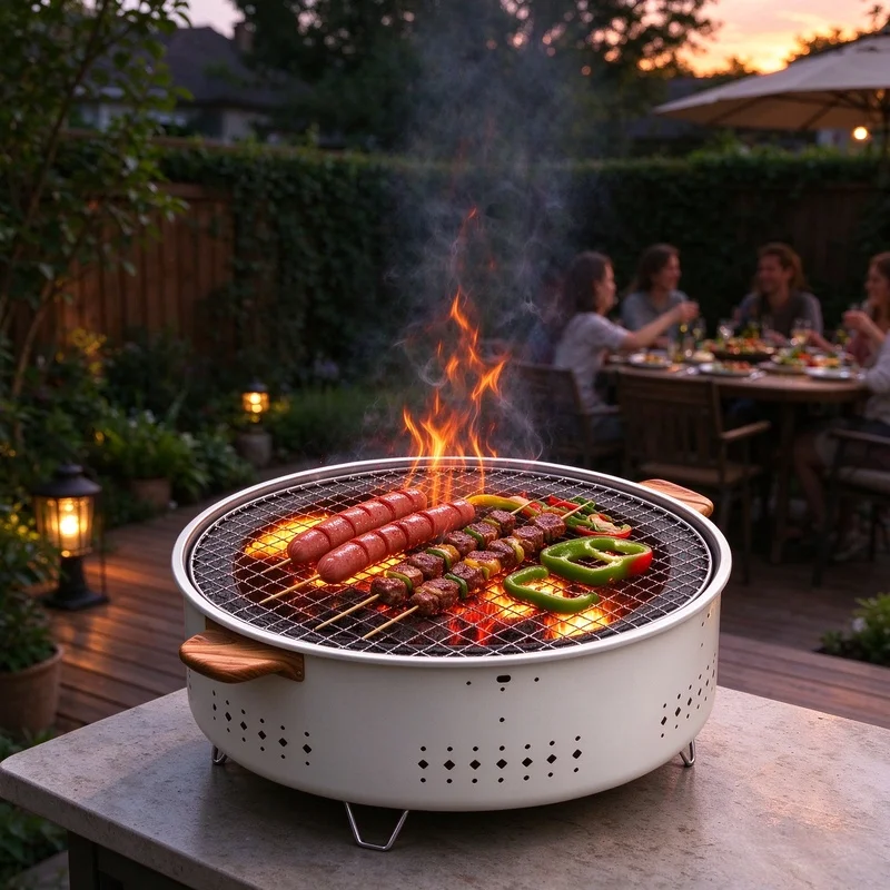 Korean Style Round Charcoal Barbecue Grill,Detachable Stainless Steel Nonstick Tabletop BBQ for Outdoor Camping,Stocking Stuffer