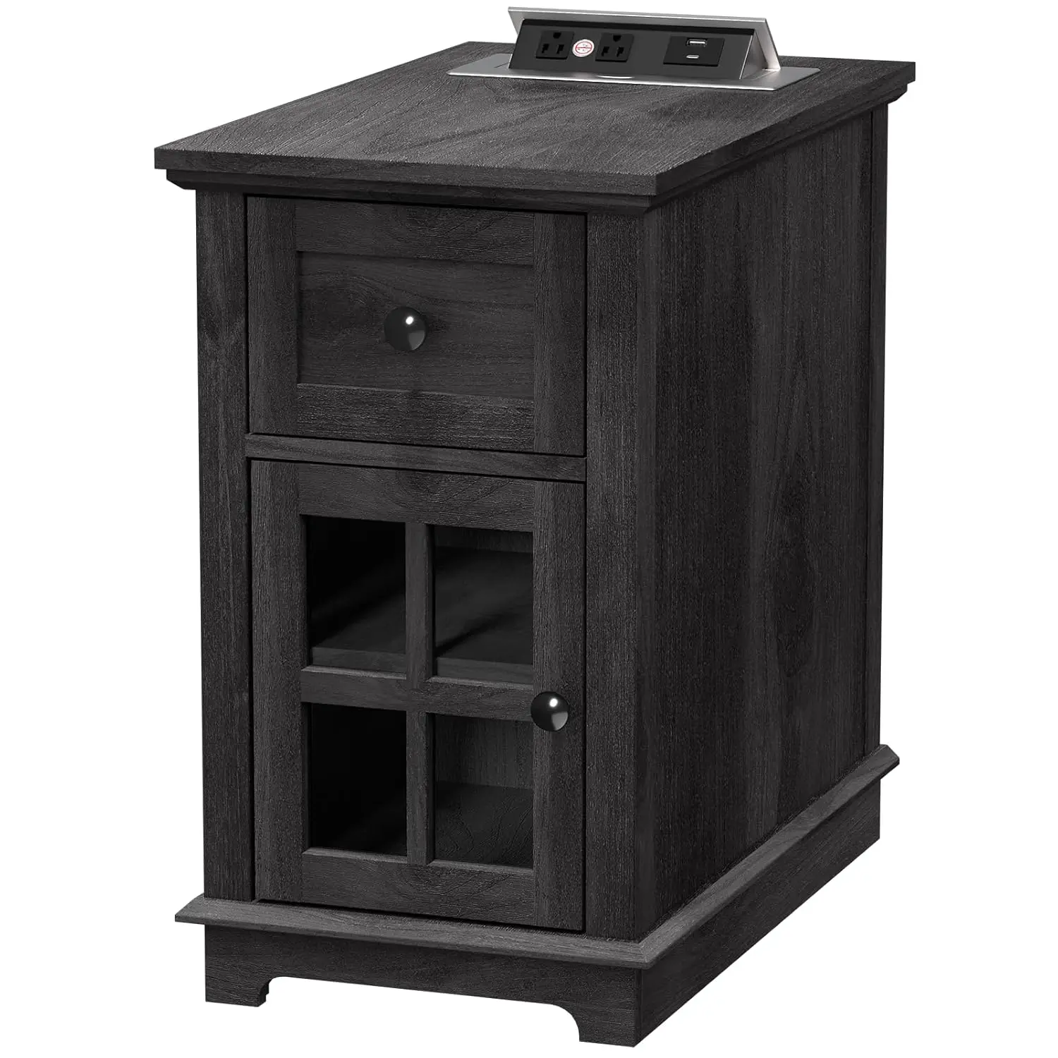 End Table with Drawer, Storage Side Table with Flip Top Charging Station, Type-C & USB Port & Power outlets, Wooden, Customized
