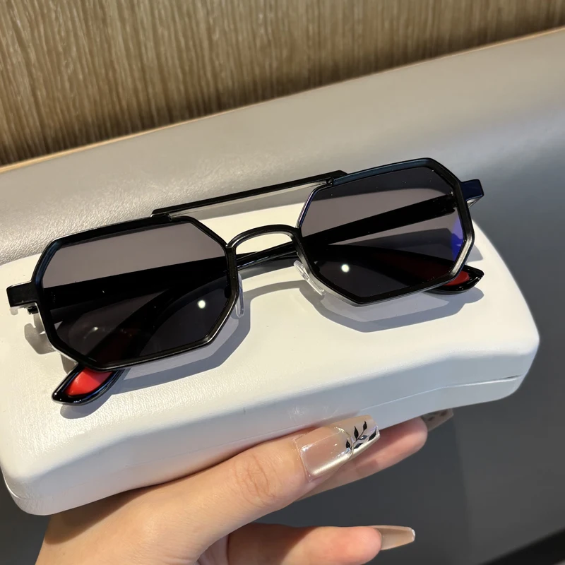 Retro Steam-Punk Sunglasses For Men With Polygonal Ddesign Large Frame Car-Specific Premium Quality UV Protection Edgy Chic view 3