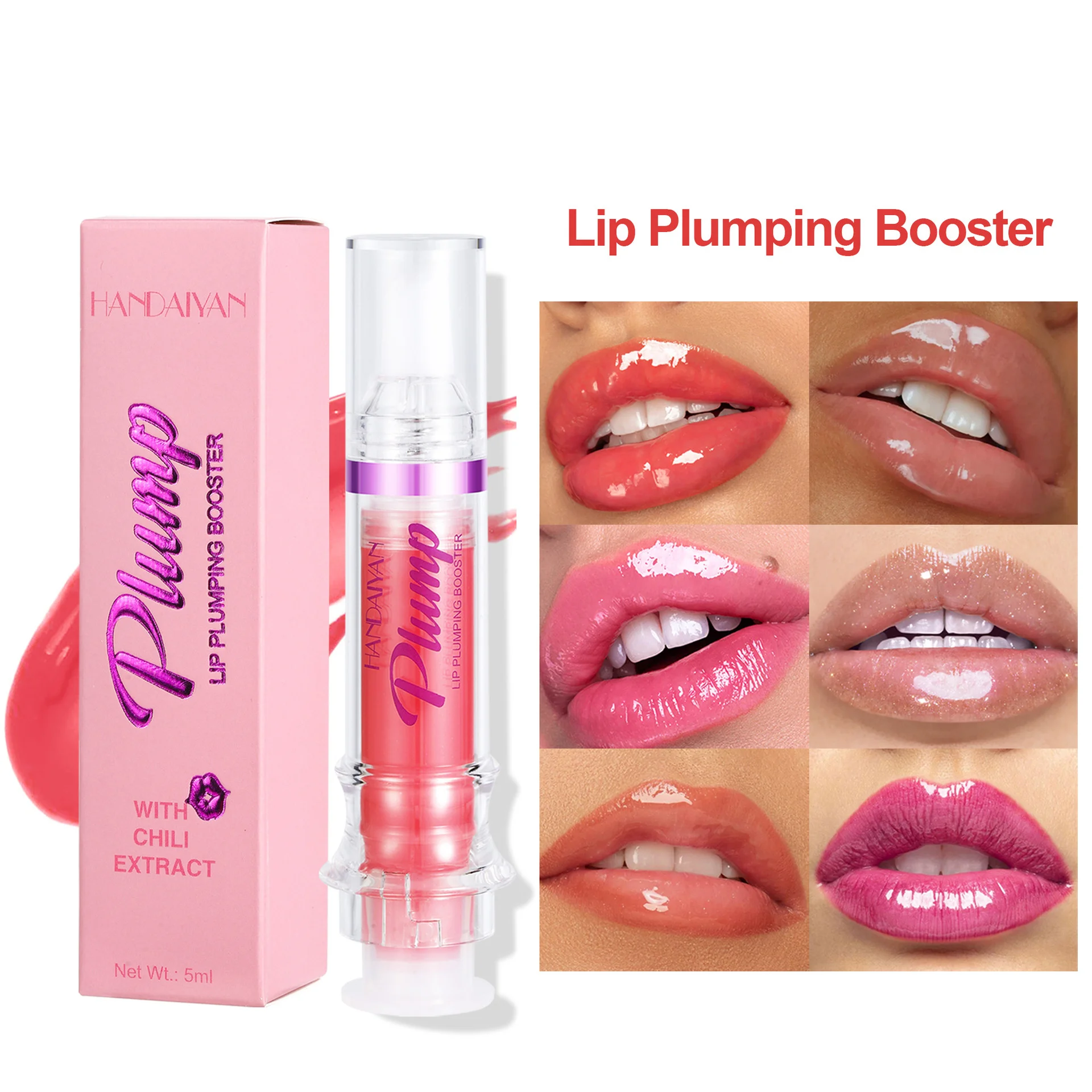 6Colors Needle Tube Plump Lips Large Lip Gloss Slightly Spicy Lip Gloss Pouty Lips Glass Mirror Lips Plumping Booster Sexy Glaze