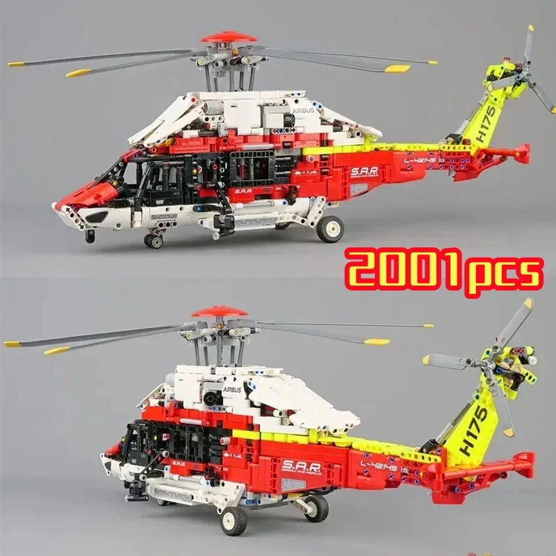 2001PCS Tecnico di Salvataggio Elicottero Building Blocks Airbus H175 Motore Elettrico Assemblare Modello MOC Giocattoli di Mattoni Regalo Per I Bambini Ragazzo