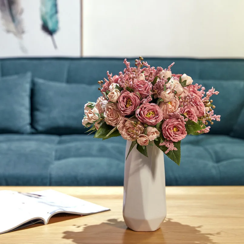 6 Stück Künstliche Blumen aus Seide, Pfingstrosen und Rosen, Dekoration für Zuhause, Garten, Terrasse, Festtisch, DIY-Geschenk, Hochzeits-Brautstrauß-Requisite – Detail 3