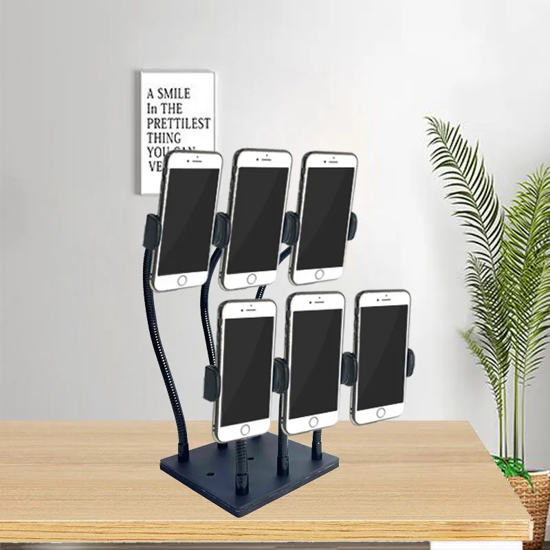 

Metal Multi-Device Phone Holder Stand Desktop Studio Rack for Live Streaming Adjustable Non-Slip Base for Multiple Cell Phones