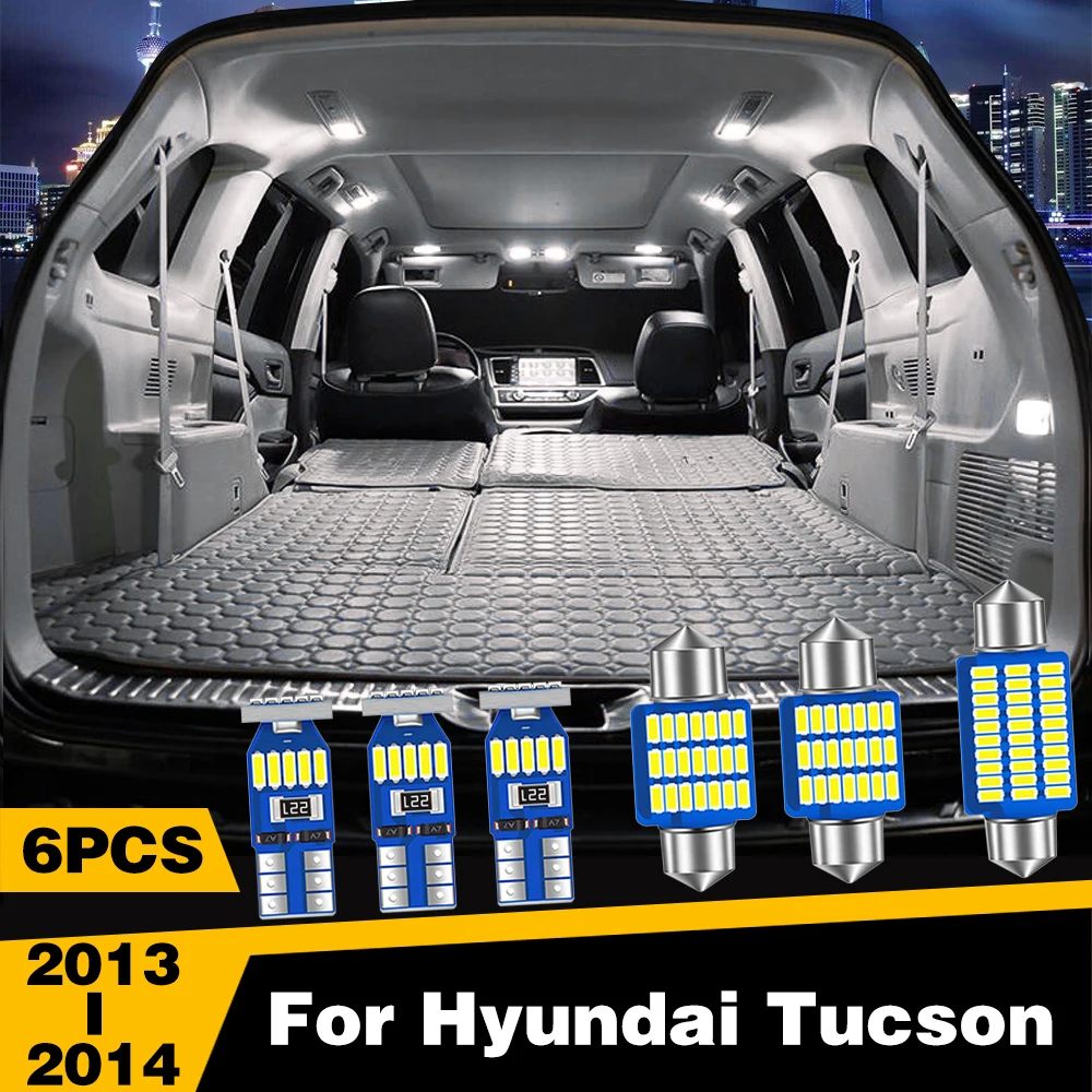 

6 Pcs LED Highlight Car Interior Dome Reading Light Roof Lamp Accessories For Hyundai Tucson 2013 2014