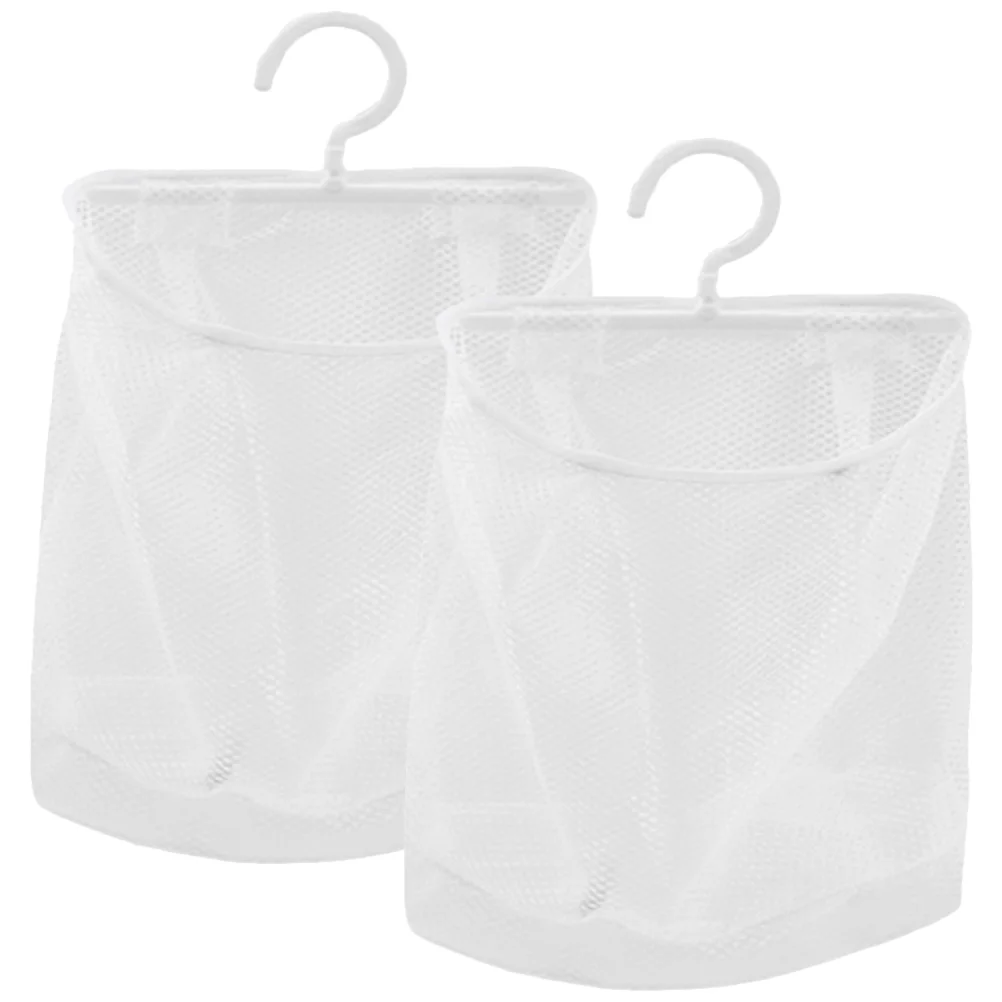 

2 Pcs Hanging Closet Storage Mesh Bag Clothing Hangers For White Laundry Bags