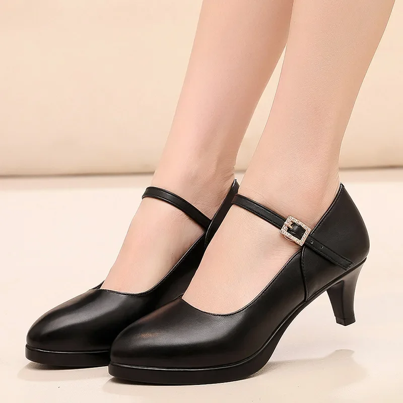 

Genuine Leather Women Heels Shoes Woman Office Shoes Women's Loafers Mary Jane Ladies Shoes Platform Heels Luxury Pumps 33-42