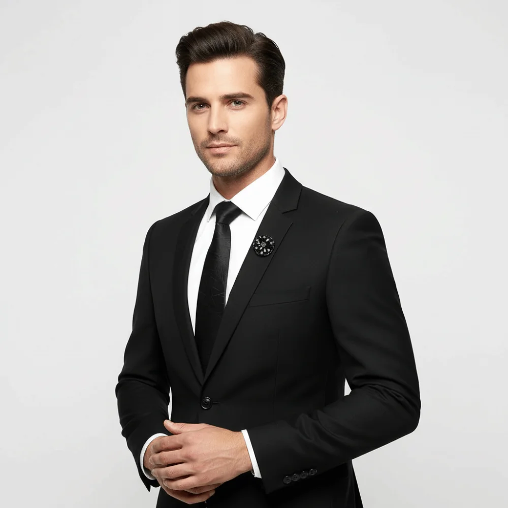 بسيطة بلون أسود ربطة العنق الأزهار الجاكار الرجال ربطة العنق قابل للتعديل اليد تعادل الرجعية Cravat الأولاد #4