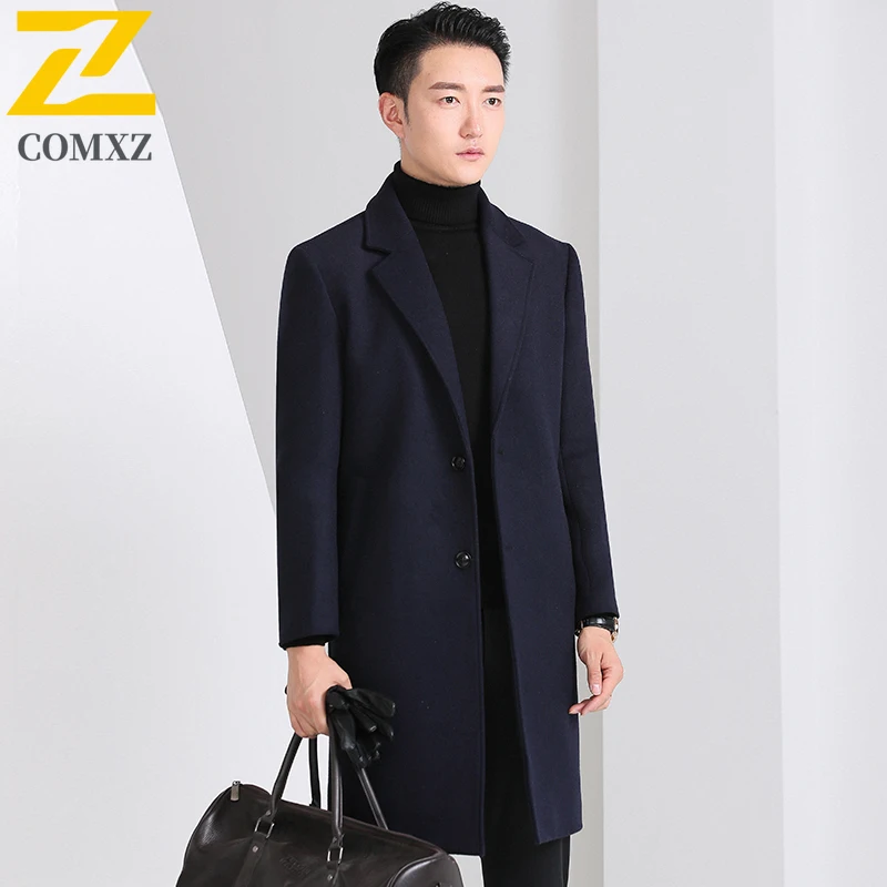 

COMXZ шерстяная куртка премиум-класса, зимнее утепленное кашемировое рабочее шерстяное пальто, мужское теплое плащ средней длины до колена в корейском стиле