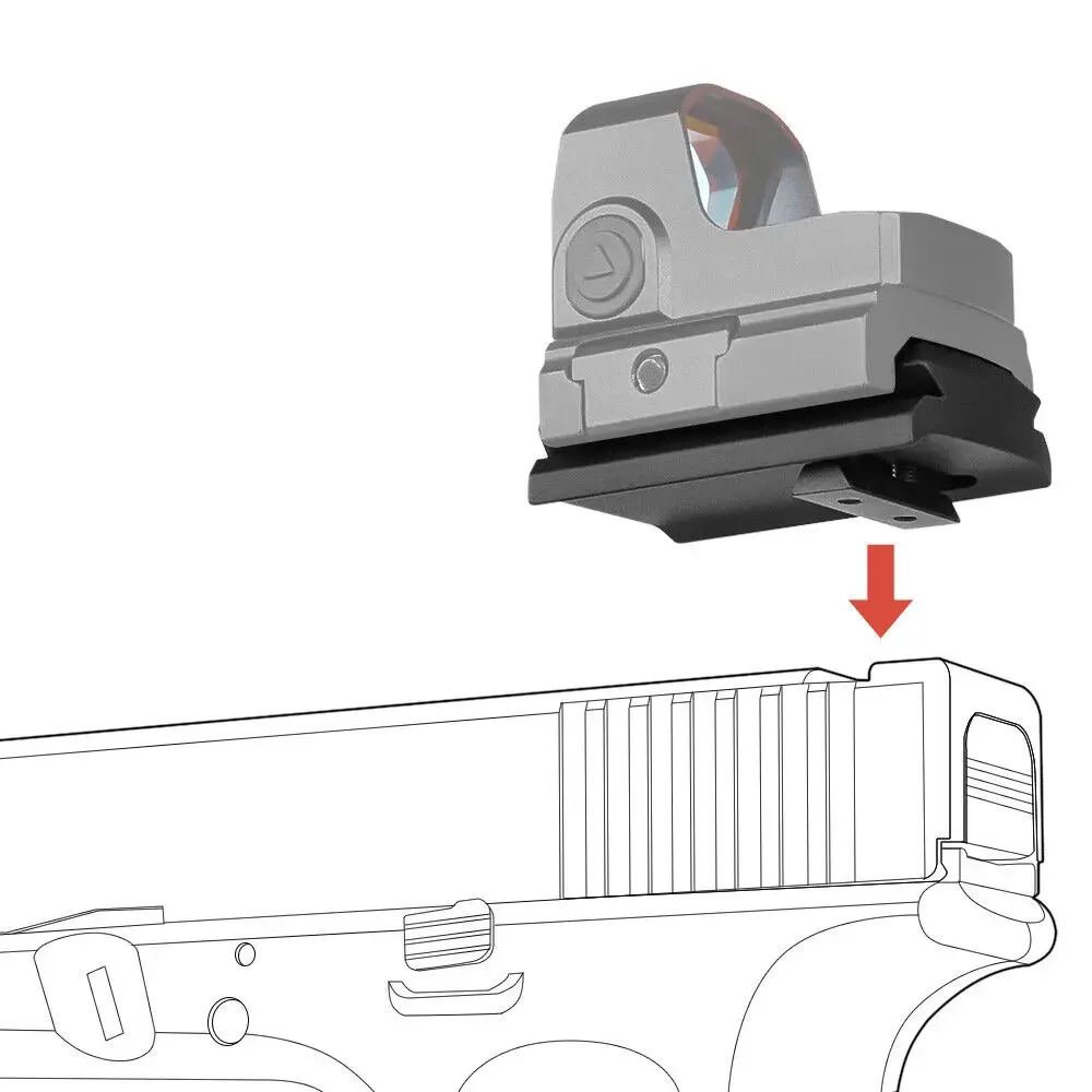 

Оптическая монтажная пластина для прицела Red Dot, совместимая с моделями Glock G17, 19, 20, 21, 22, 26, 42, 43, из алюминиевого сплава, ширина рельса 25,57 мм.
