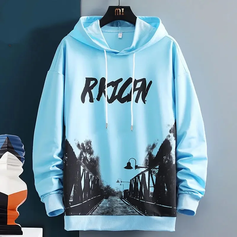 Autumn Fashion Letter Print Men's Hoodies 3D Printed Simple Design Outdoor Street Hip Hop Hooded Sweatshirt Loose Casual Clothes