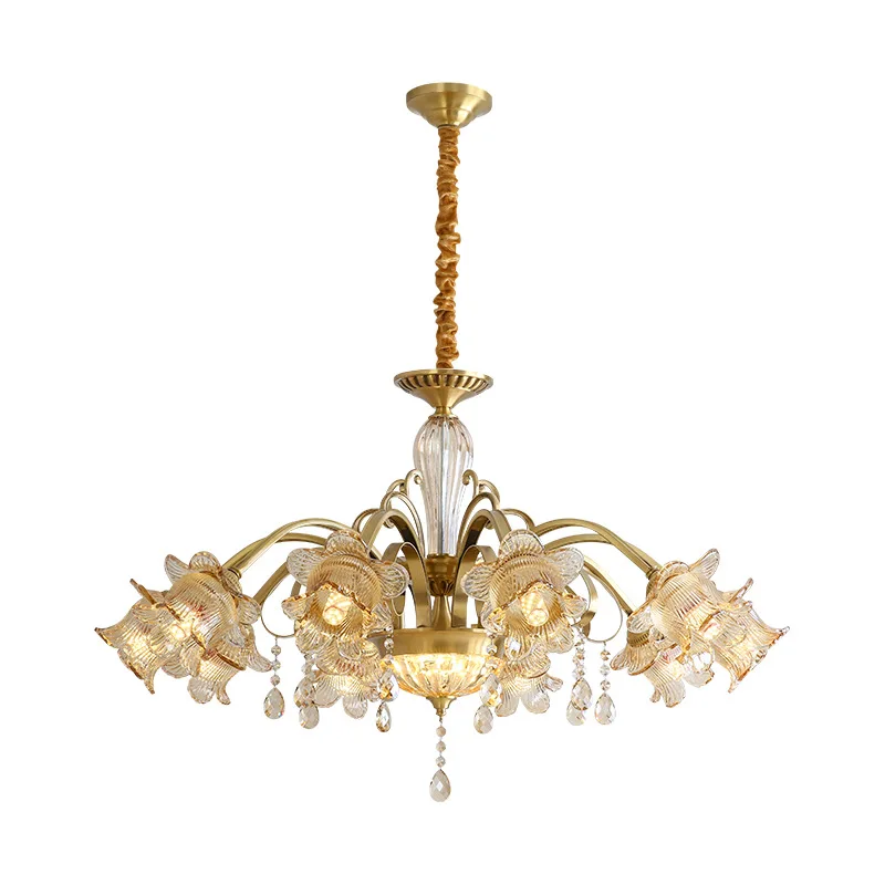 

European style, all copper, chandelier, living room, light luxury, duplex, dining room, bedroom