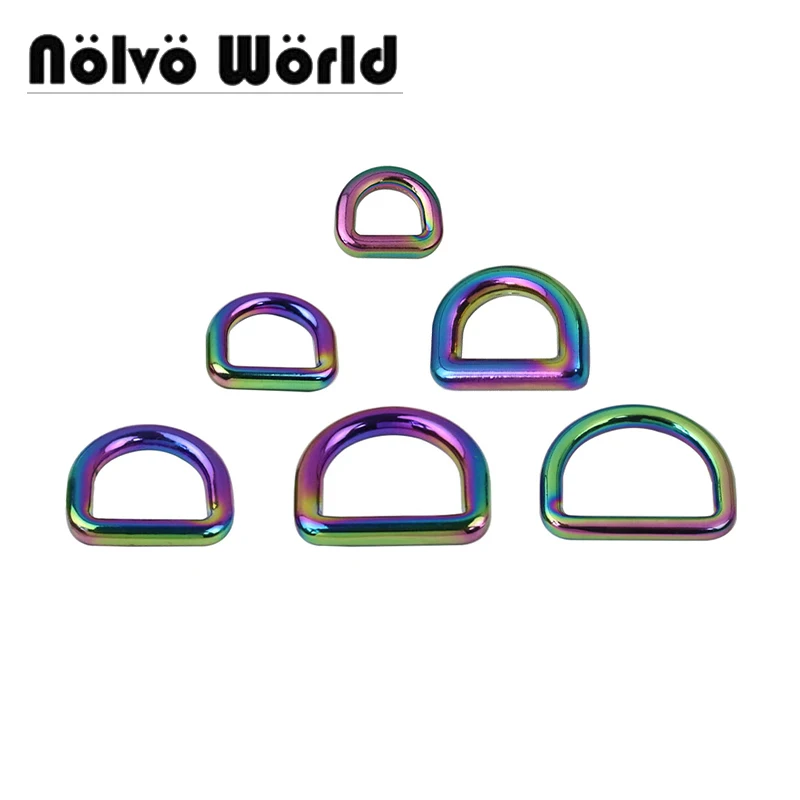 20-100pcs 7 Size Rainbow High Quality Welded Metal Solid Welded D Rings Buckle Hardware Swivel Clasp For Bags Belt Accessories