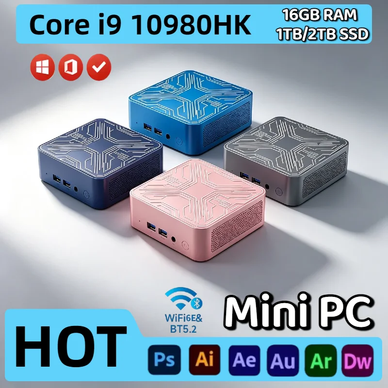 Intel Core i9 10980HK Mini Desktop 16GB DDR4 2TB NVMe SSD Triple 4K Output WiFi6 BT5.2 High Performance Office Home Pro Max Unit