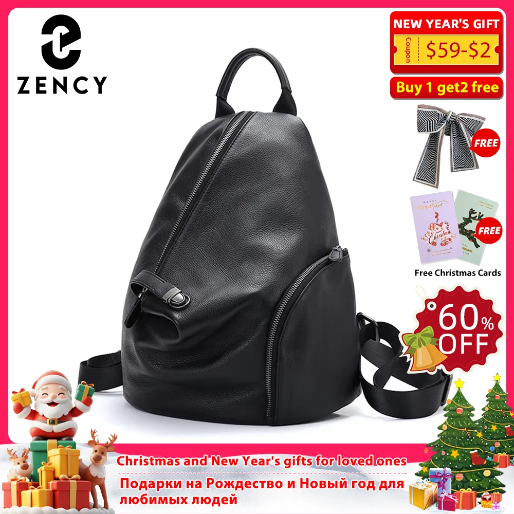 

Zency Women's Classic Black Small Leather Backpack Handmade Anti-theft Designer Knapsack Roomy for Daily Essentials