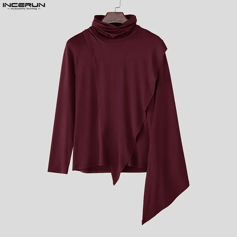 

INCERUN Мужская футболка нестандартной формы, однотонная водолазка с длинным рукавом, повседневные мужские футболки, уличная одежда, модная мужская одежда 2025, S-5XL