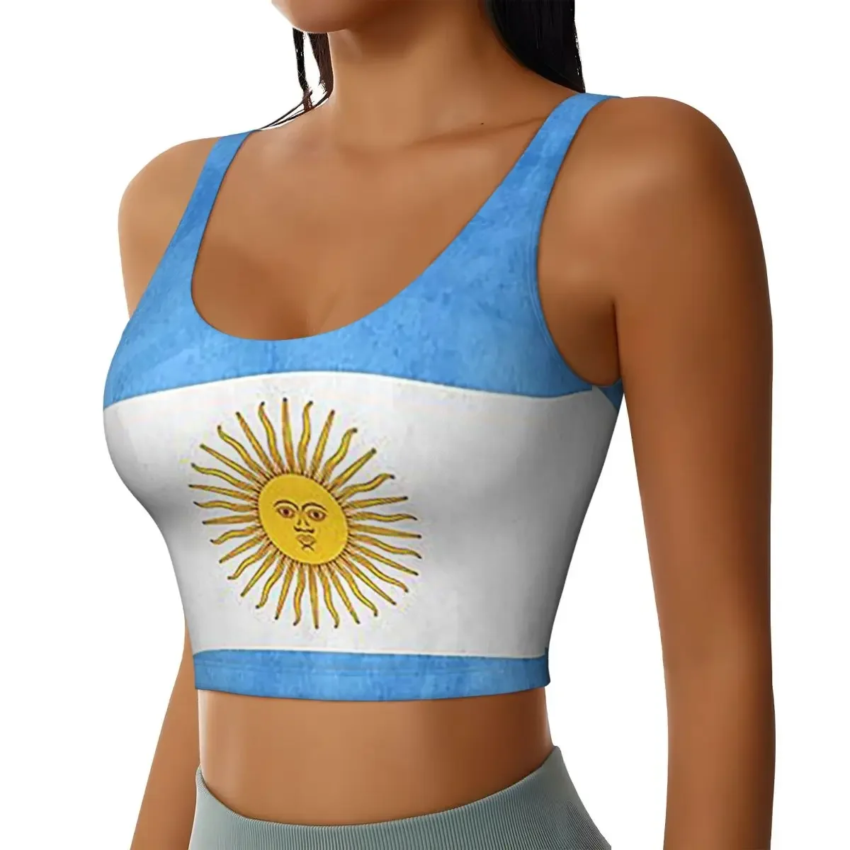 Custom Argentina Argentinian Flag National Flag Of Argentina Women Sports Bras High Impact Vest Gym Workout Yoga Crop Tank Tops