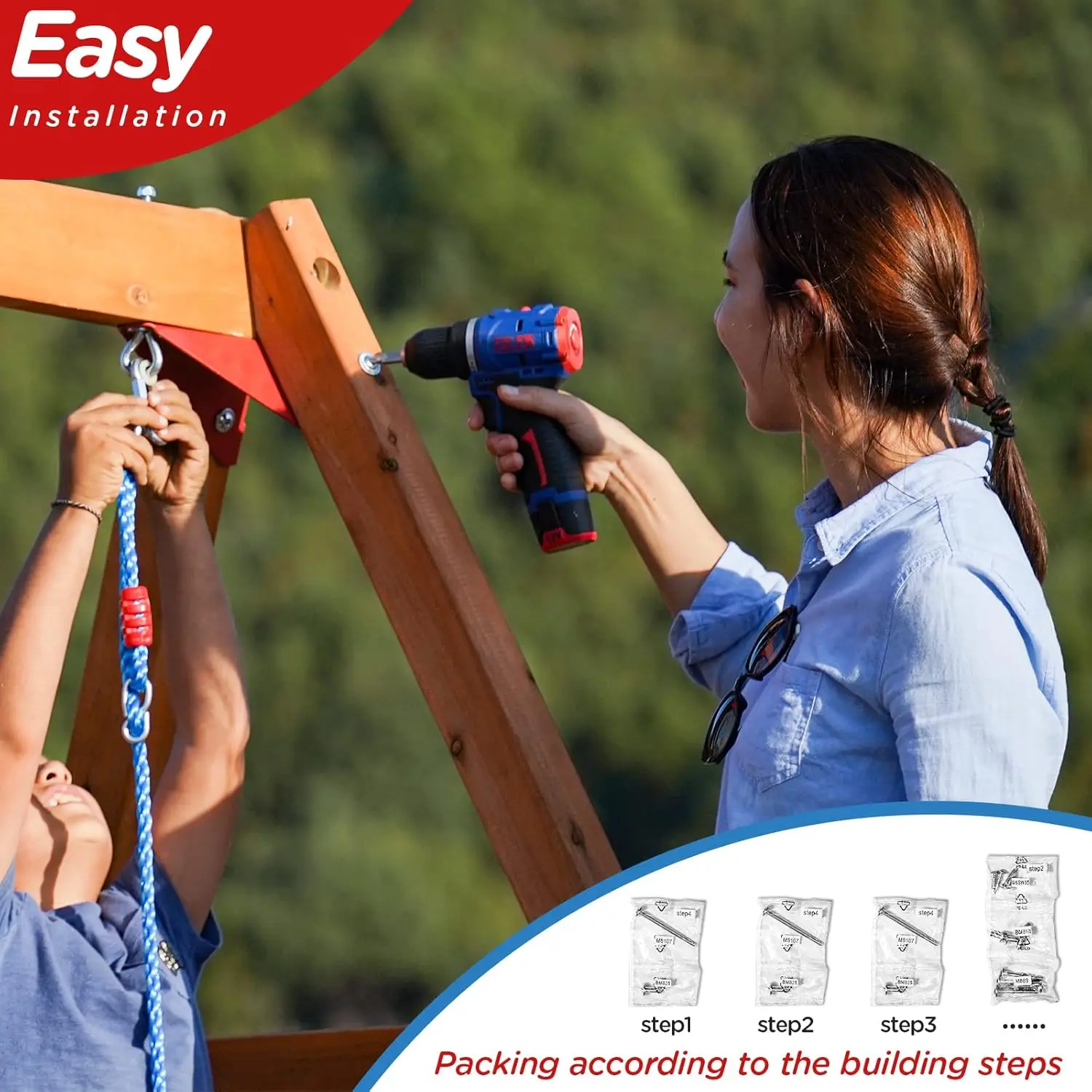 Balançoires en bois pour jardin avec toboggan de 6 pieds, ensemble de jeu extérieur pour enfants avec fosse à sable, mur d'escalade et 2 balançoires à ceinture, lourd D