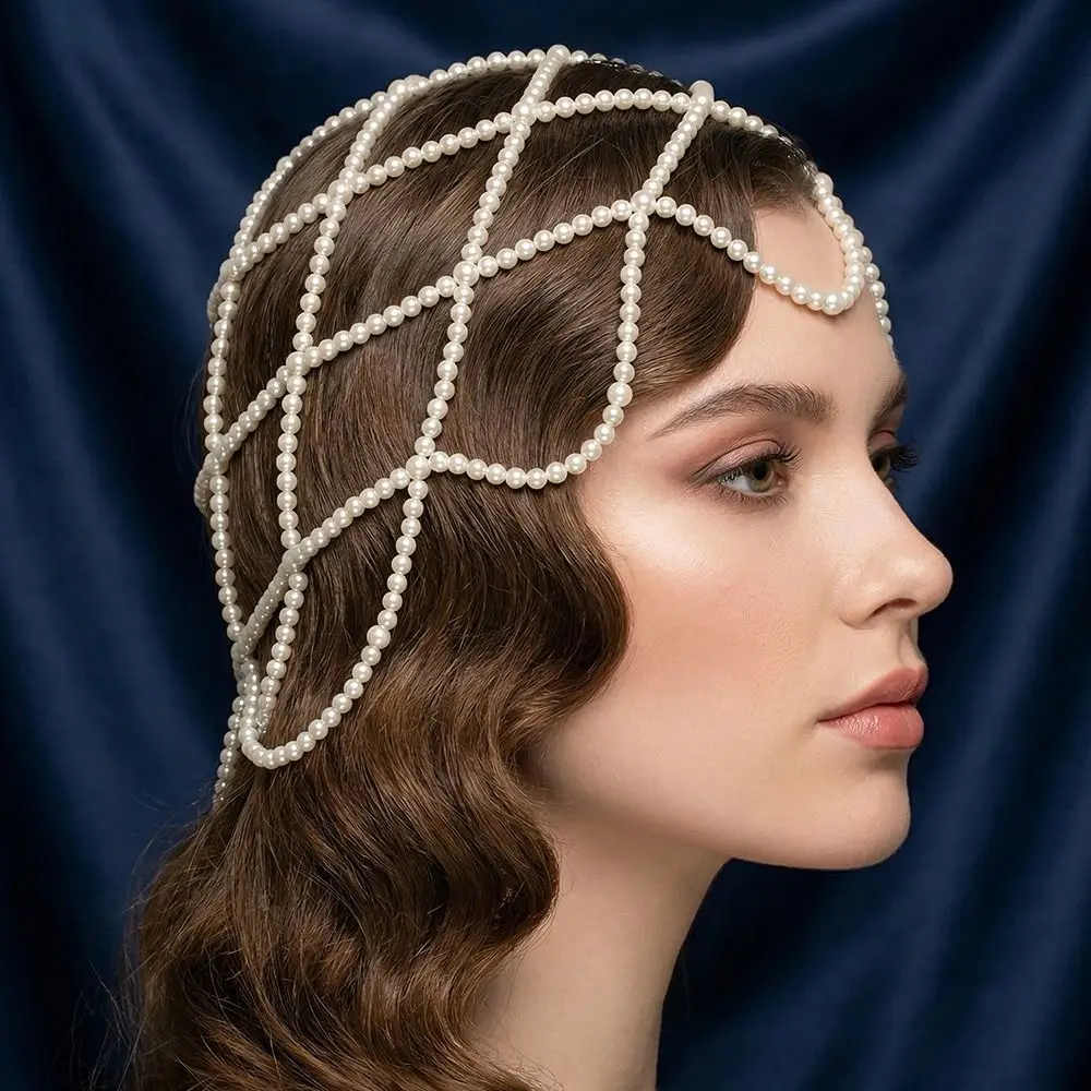 Hand-Made Pearl Hat Chain Fashionable Romantic Bridal Head Ornament Elegant Comfortable To Wear Mesh Hair Accessories image 4
