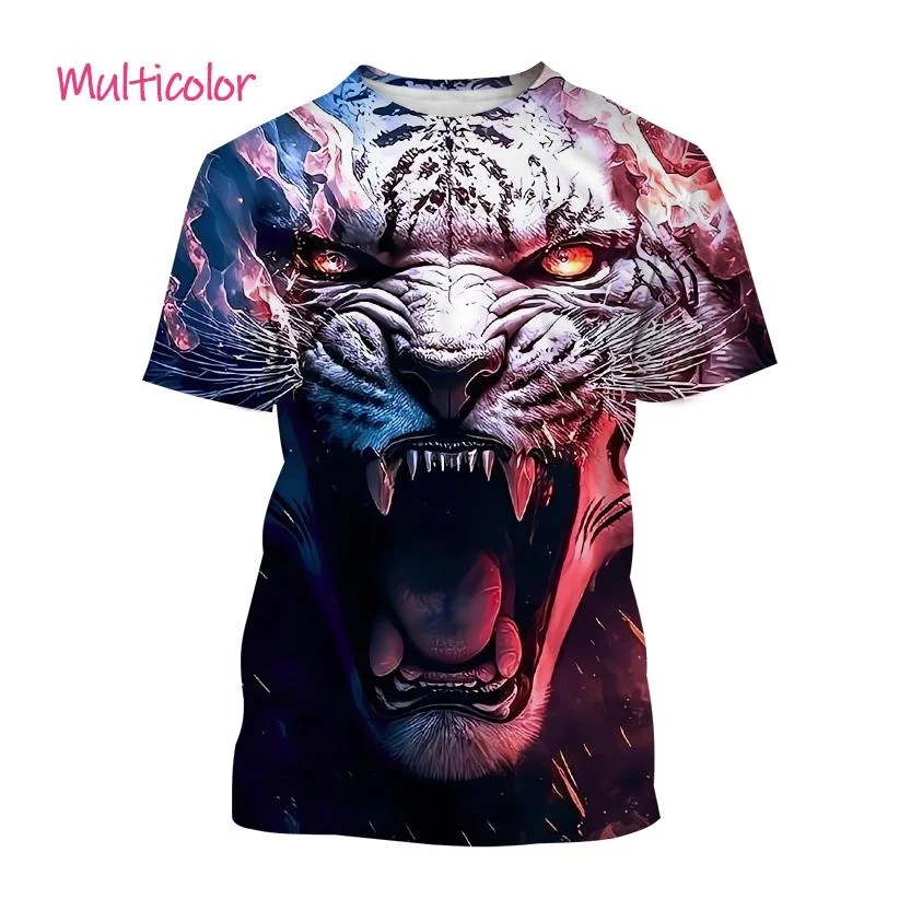 Camiseta Com Estampa Tigre 3D Masculina E feminina, branca, animal, legal, casual, Estilo Harajuku, rua, Nova moda, verão