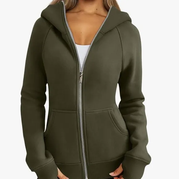 Womens Slim Zip Up Hoodies 2024 Casual Jackets Sweatshirts Fall Spring Outfits Tops With Pockets