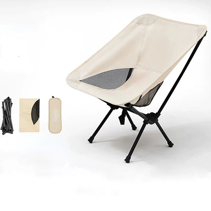 

Premium Beige Outdoor Camping Folding Chairs Daddy Ultralight Gardren Furniture Relaxing Chair Fishing Supplies with Pocket